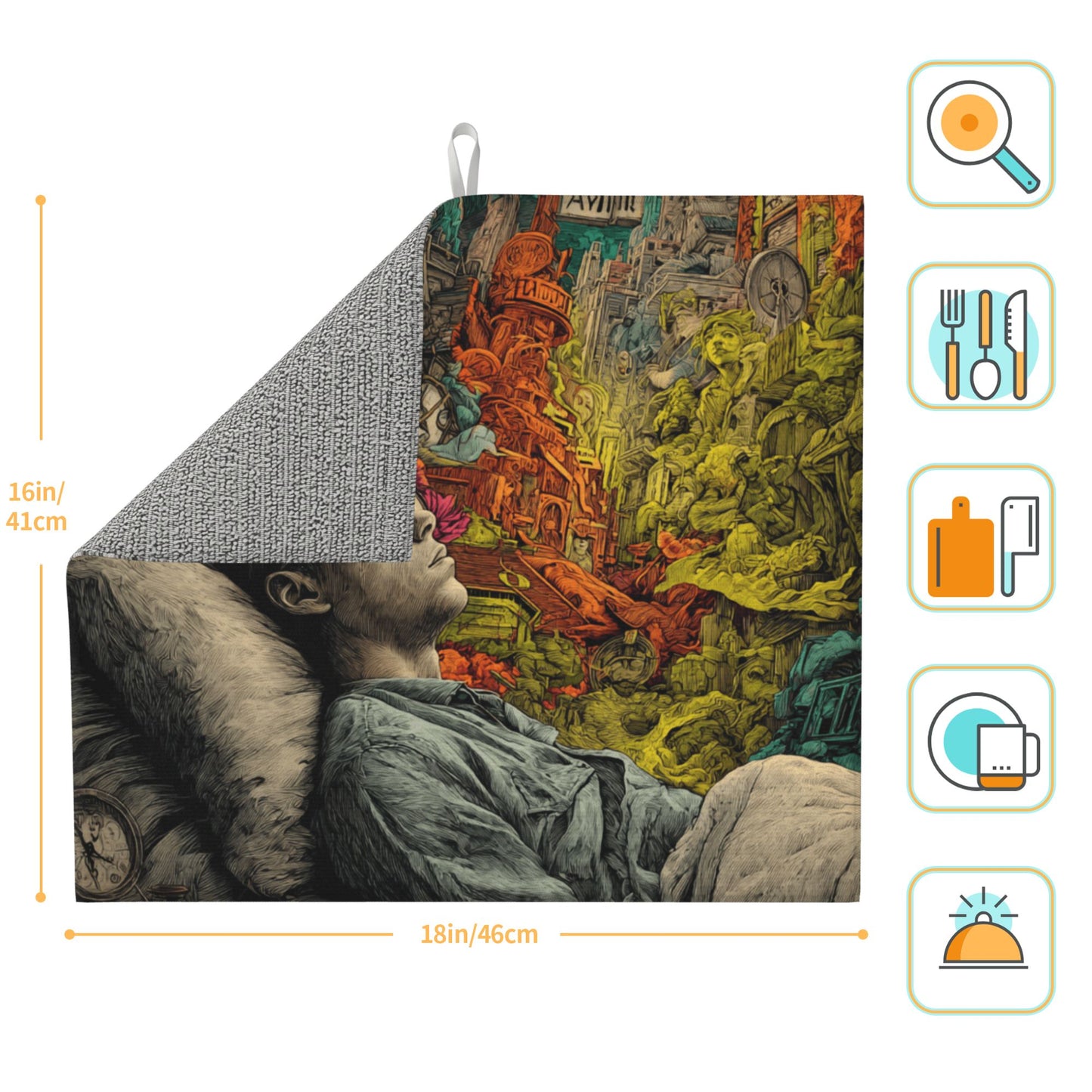 2-Pack Absorbent Dish Drying Mats β Non-Slip Fast-Dry Kitchen Counter Mats β Foldable & Machine Washable β Dream-Inspired Surreal Art Print β 18 x 16 Inches