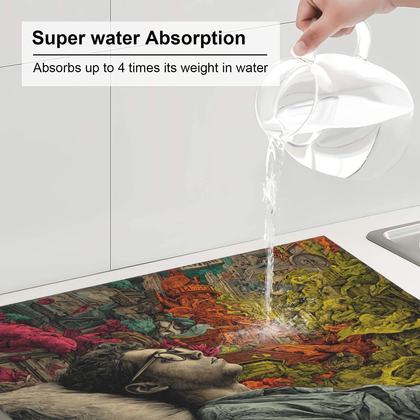 2-Pack Absorbent Dish Drying Mats β Non-Slip Fast-Dry Kitchen Counter Mats β Foldable & Machine Washable β Dream-Inspired Surreal Art Print β 18 x 16 Inches