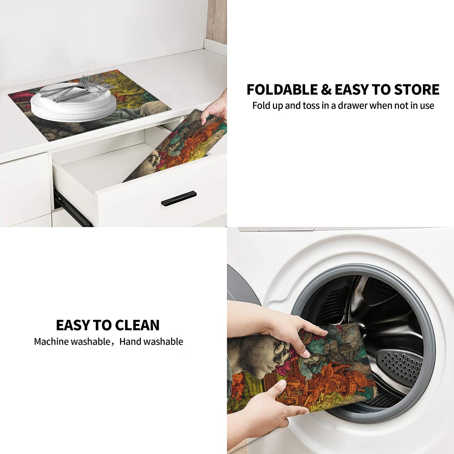 2-Pack Absorbent Dish Drying Mats β Non-Slip Fast-Dry Kitchen Counter Mats β Foldable & Machine Washable β Dream-Inspired Surreal Art Print β 18 x 16 Inches
