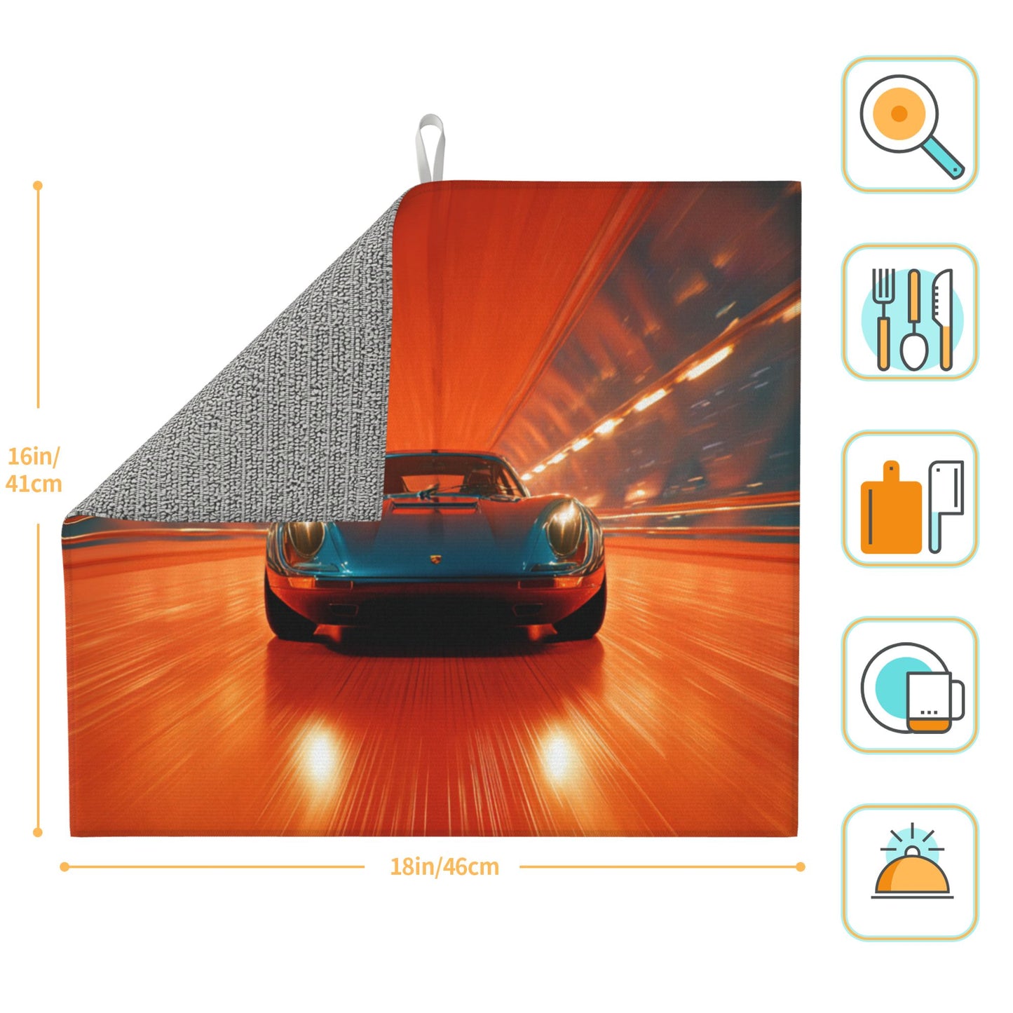 2-Pack Absorbent Kitchen Counter Drying Mats ā Racing Car in Tunnel Design ā Fast-Dry with Hanging Loop ā 18x16 in ā Non-Slip Backing