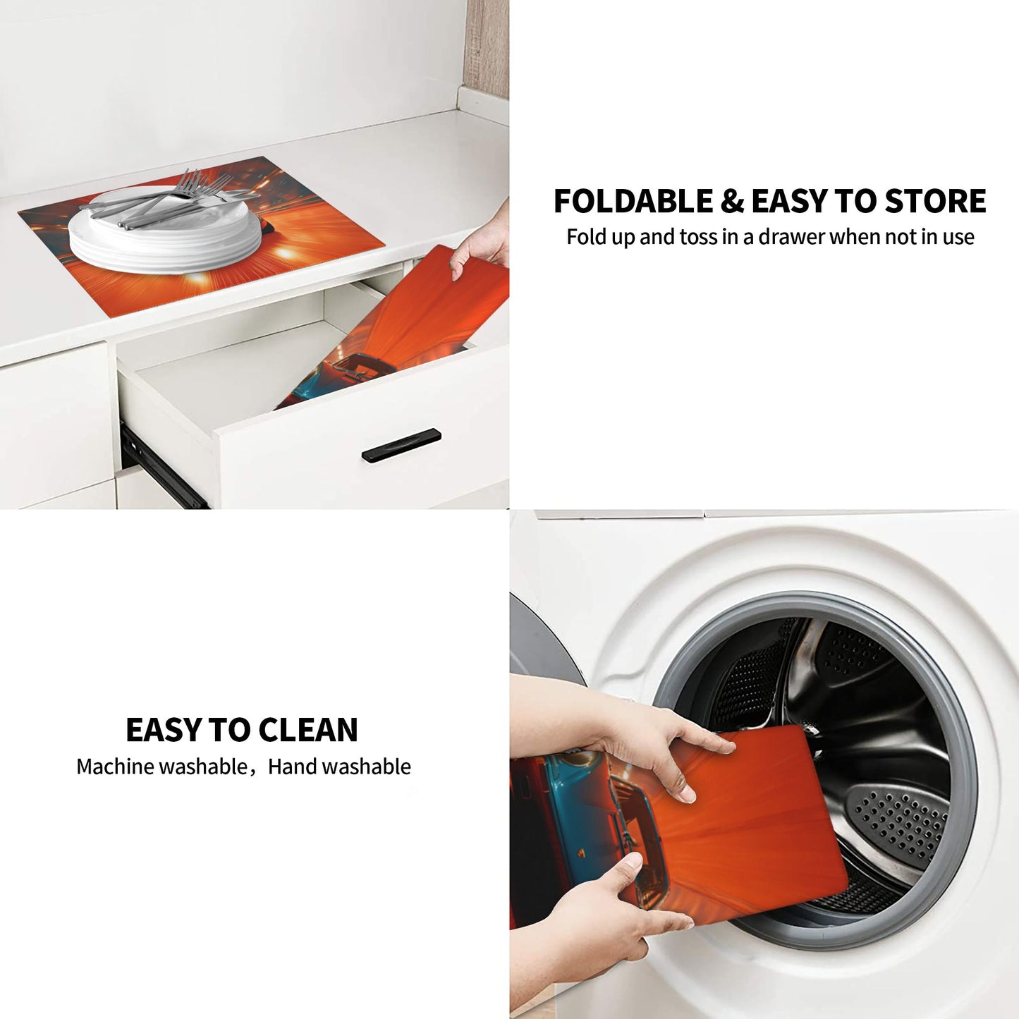 2-Pack Absorbent Kitchen Counter Drying Mats ā Racing Car in Tunnel Design ā Fast-Dry with Hanging Loop ā 18x16 in ā Non-Slip Backing