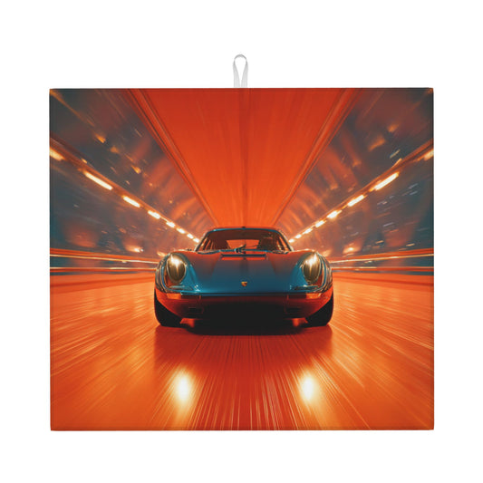 2-Pack Absorbent Kitchen Counter Drying Mats – Racing Car in Tunnel Design – Fast-Dry with Hanging Loop – 18x16 in – Non-Slip Backing